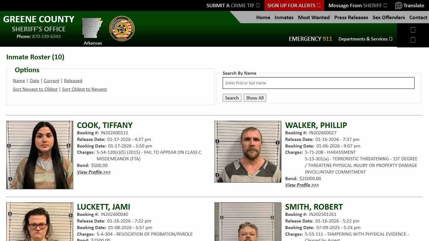 Inmate Roster - Released Inmates Booking Date Descending - Greene County AR Sheriff's Office